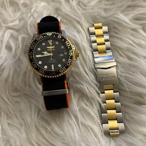 SOLD-Invicta Black and Gold Men's Watch with Orange Accents
